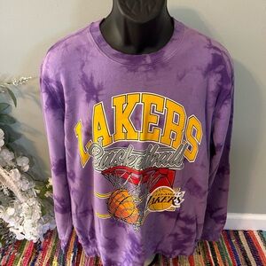 LA Lakers Basketball Tie Dye Crewneck Sweatshirt NBA Purple Medium